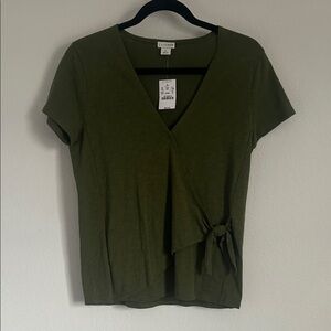 J.CREW T-shirt NWT Green Cotton V-Neck Cross Tie Front Tee Sz S